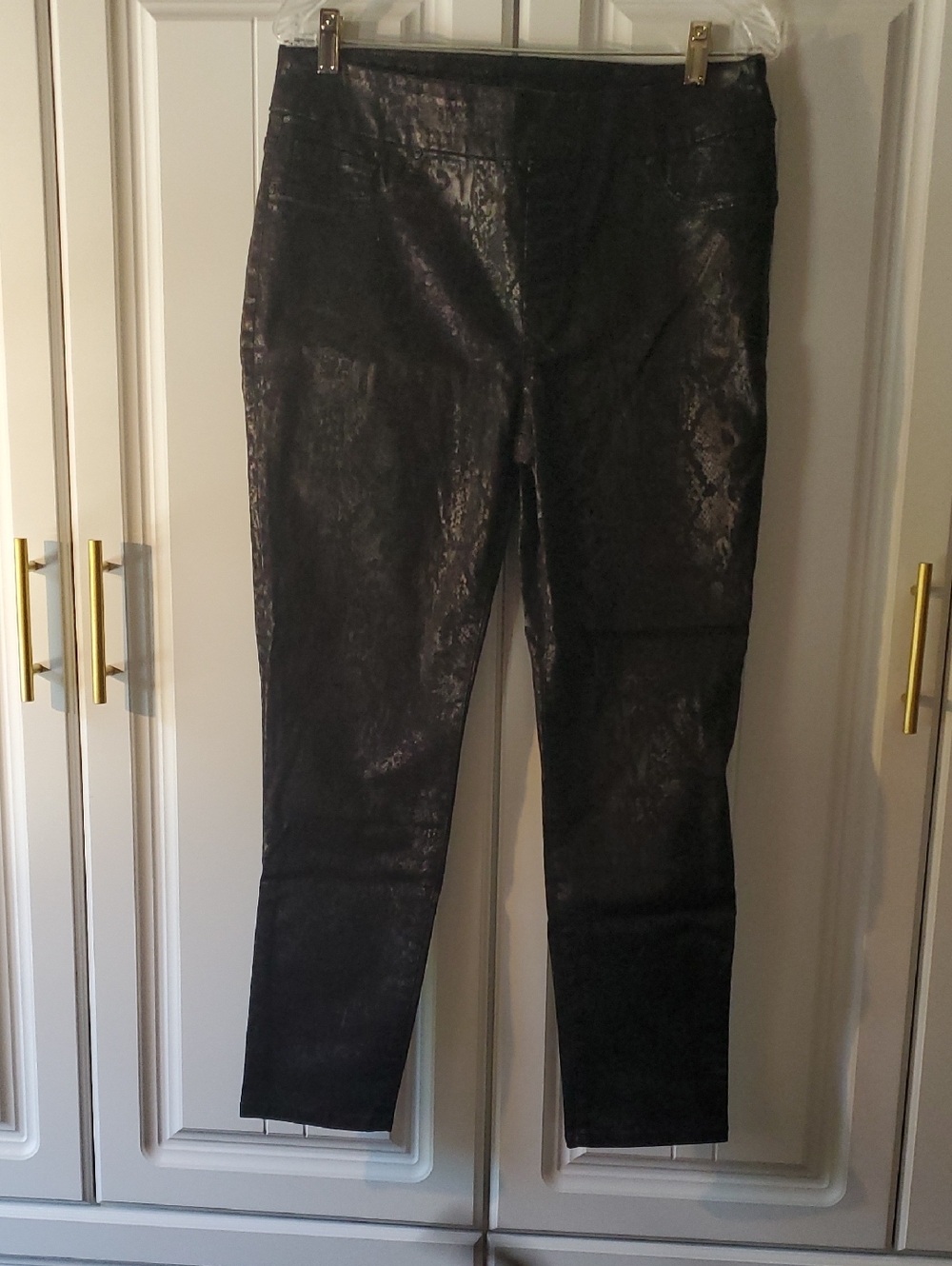 Chico's Black Metallic Snake-Print Skinny Pants